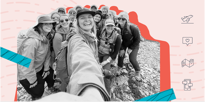 A graphic of a group of Travelers on a TrovaTrip.